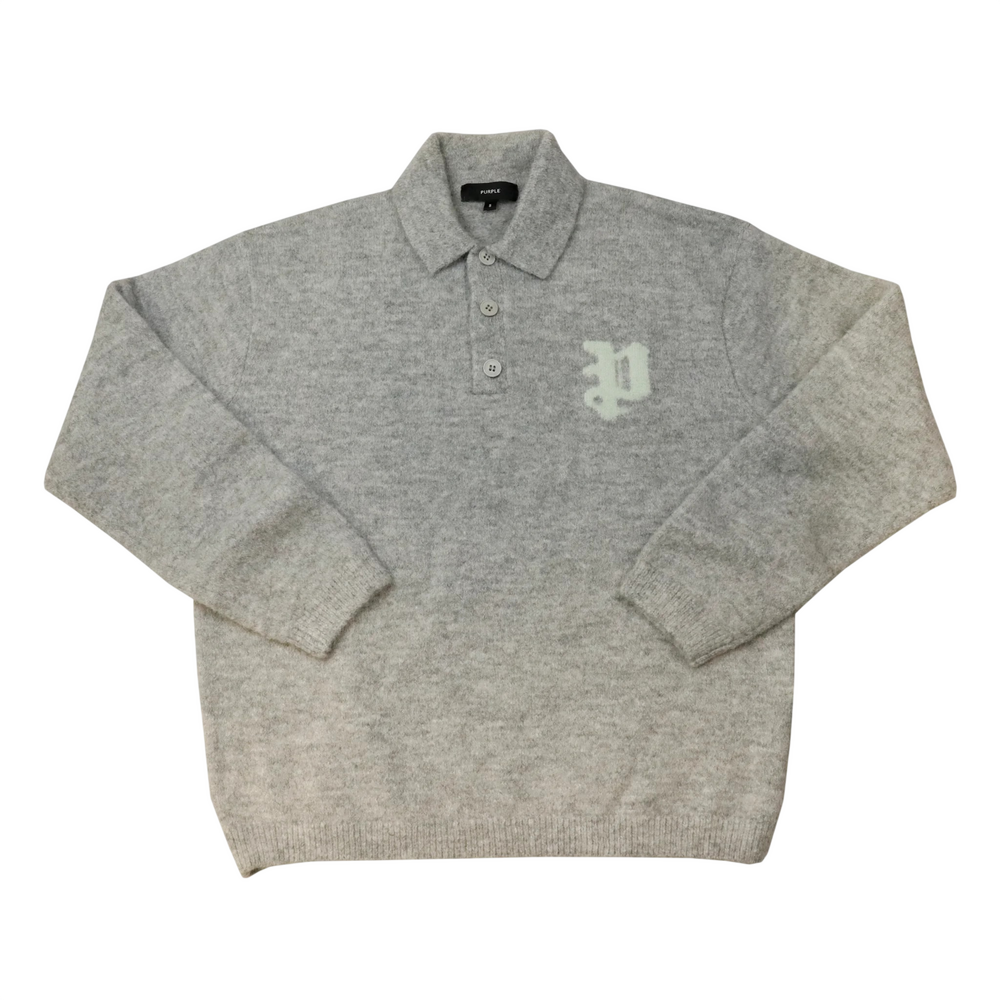 Vintage Purple Brand Grey Knit Polo Sweater Size S